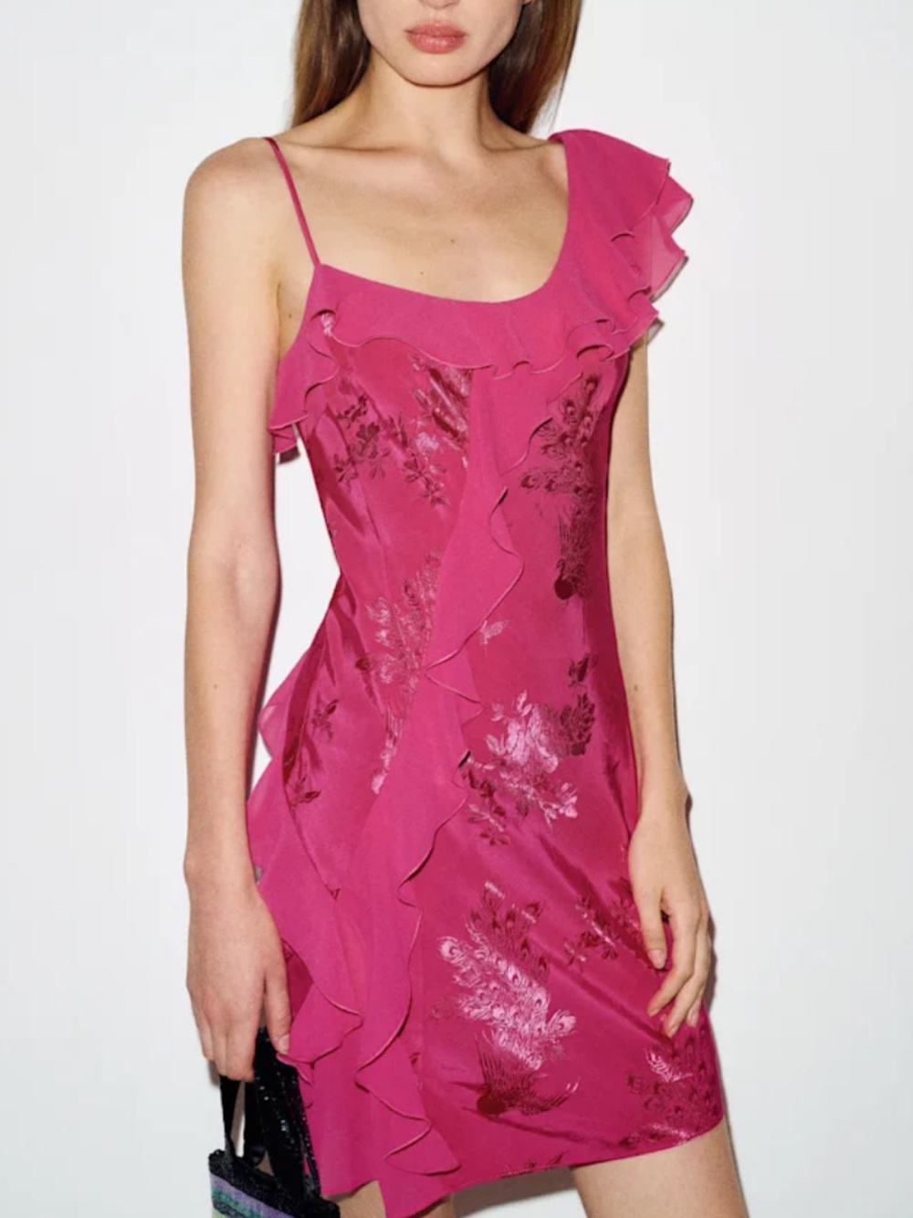Reformation One-Shoulder Ruffle Slip Dress